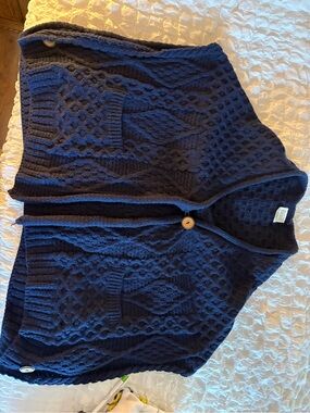 Navy Cable-Knit Button-Front Women's Cardigan
